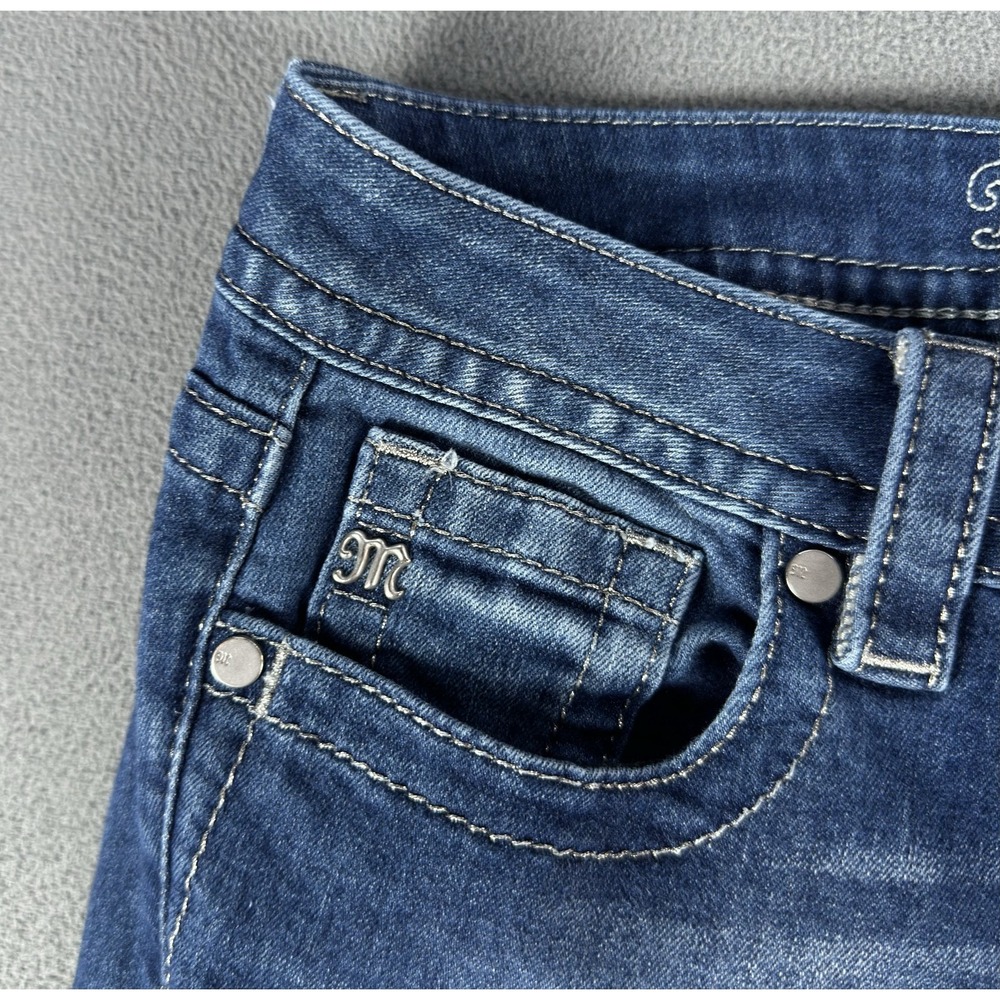 Miss Me Jeans Womens 28 Blue Mid Rise Boot Distressed Whiskered Y2K Cowgirl - Picture 6 of 12